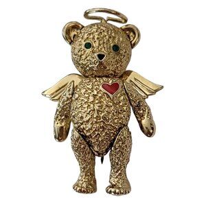 Batya 1996 Gold Tone Articulated Angel Bear Brooch Pendant, Signed E867